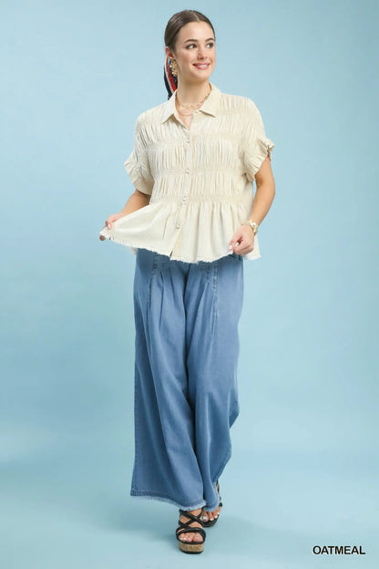 Kari Washed Linen Blend Smocked Shirt