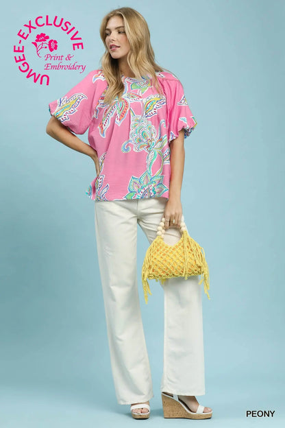 Brittany Paisley Print Top-Peony