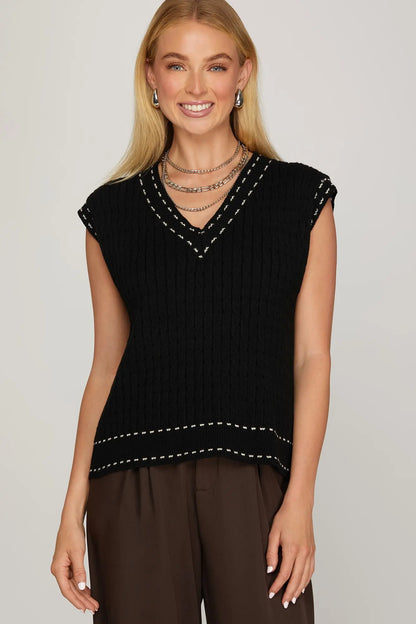 Taylor V-Neck Stitching Knit Sweater
