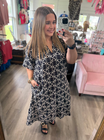 Victoria Geometric Print Midi Dress