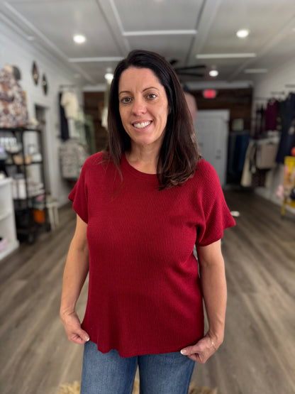 Everyday Knit Drop Sleeve Top-Wine