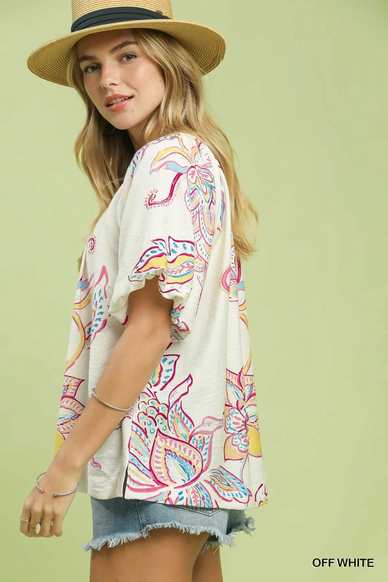 Brittany Paisley Print Top-Off White