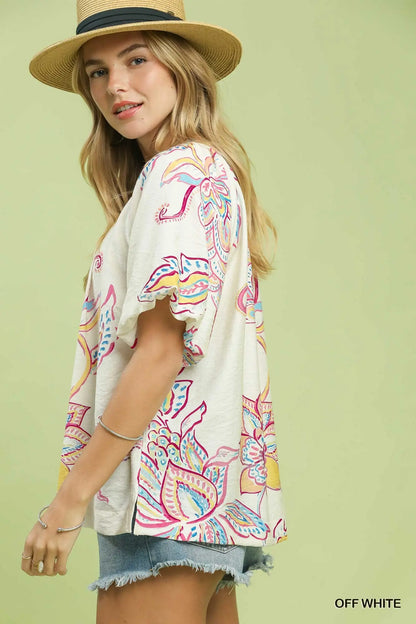 Brittany Paisley Print Top-Off White