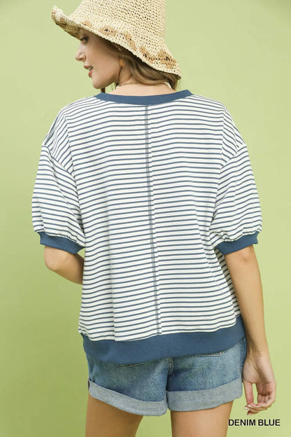 Brandi Striped Knit Short Sleeve Casual Top
