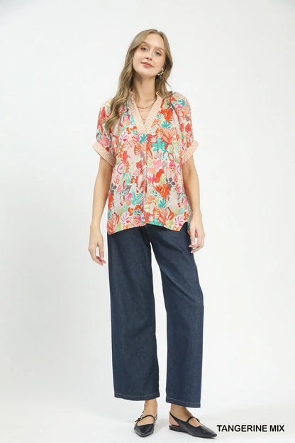 Allie Mix Boho Printed V-Neck Top