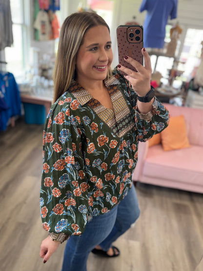 Autumn Bloom Balloon Sleeve Blouse