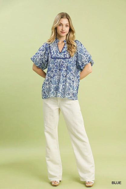 Kassee Abstract Print Ruffled Top