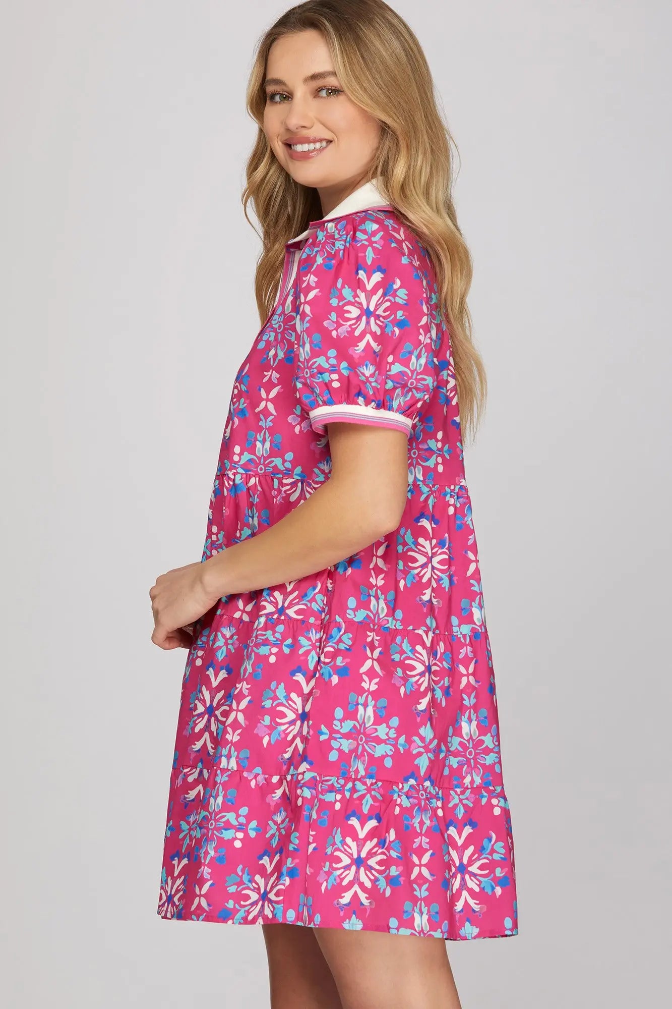 Carmen Puff Sleeve Print Dress
