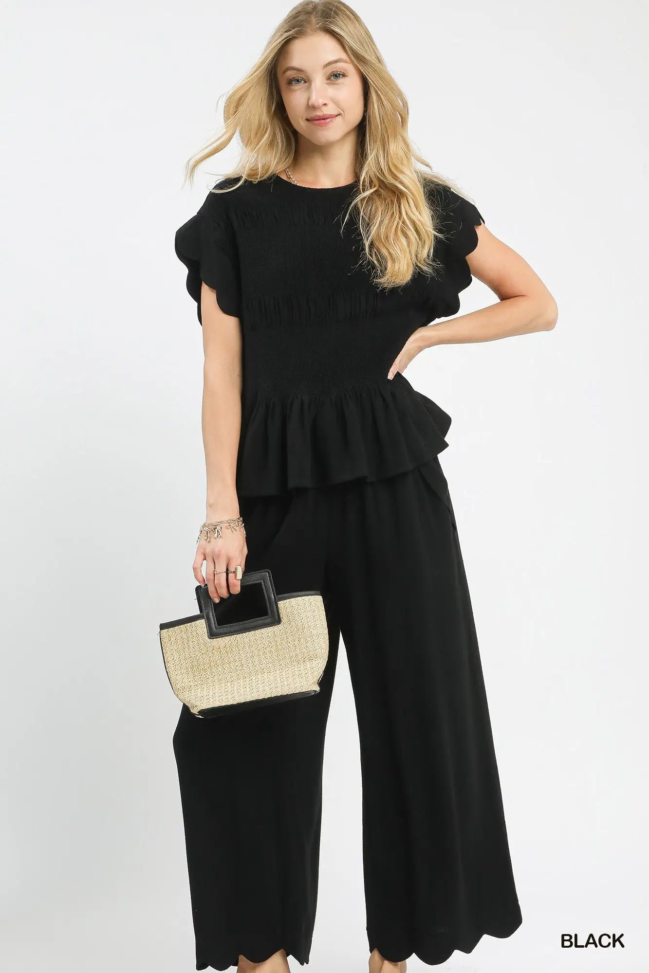 Kacie Linen Scallop Hem Wide Leg Pants