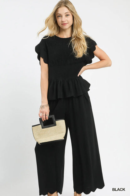 Kacie Linen Scallop Hem Wide Leg Pants