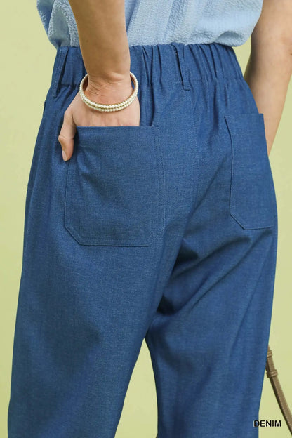 Tina Denim Wide Leg Crop Pants with Front Pockets