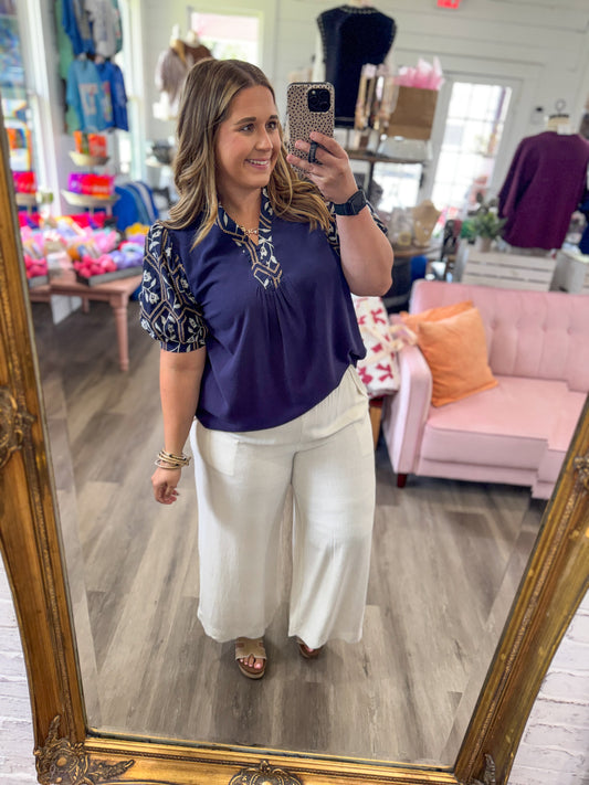 Gianna Embroidered Puff Sleeve Top