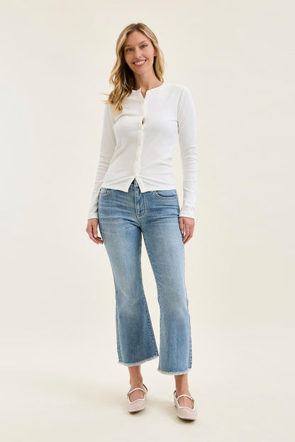Mid Rise Kick Flare W/ Frayed Hem Jeans