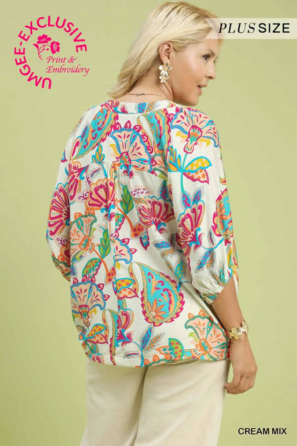 Sandra Paisley Print V-Neck Top-Cream Mix
