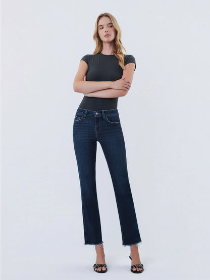 Reunite MR Dark Wash Raw Hem Ankle Straight Jeans