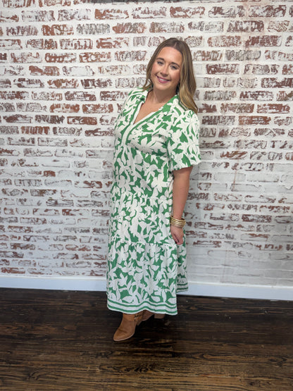 Botanical Print A-Line Tiered Midi Dress