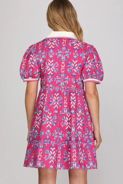 Carmen Puff Sleeve Print Dress