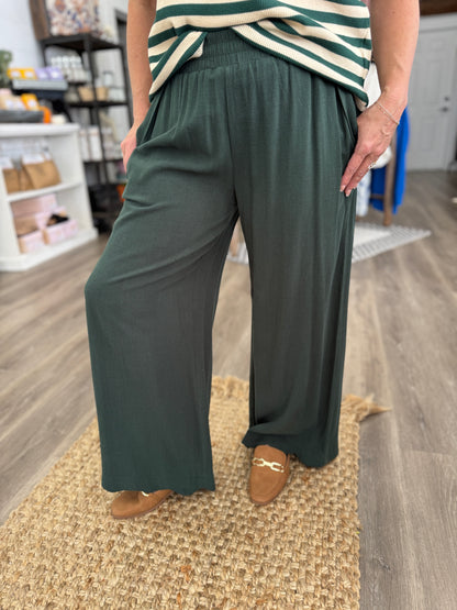 Alyssa Linen Scallop Hem Wide Leg Pants- Palm Green