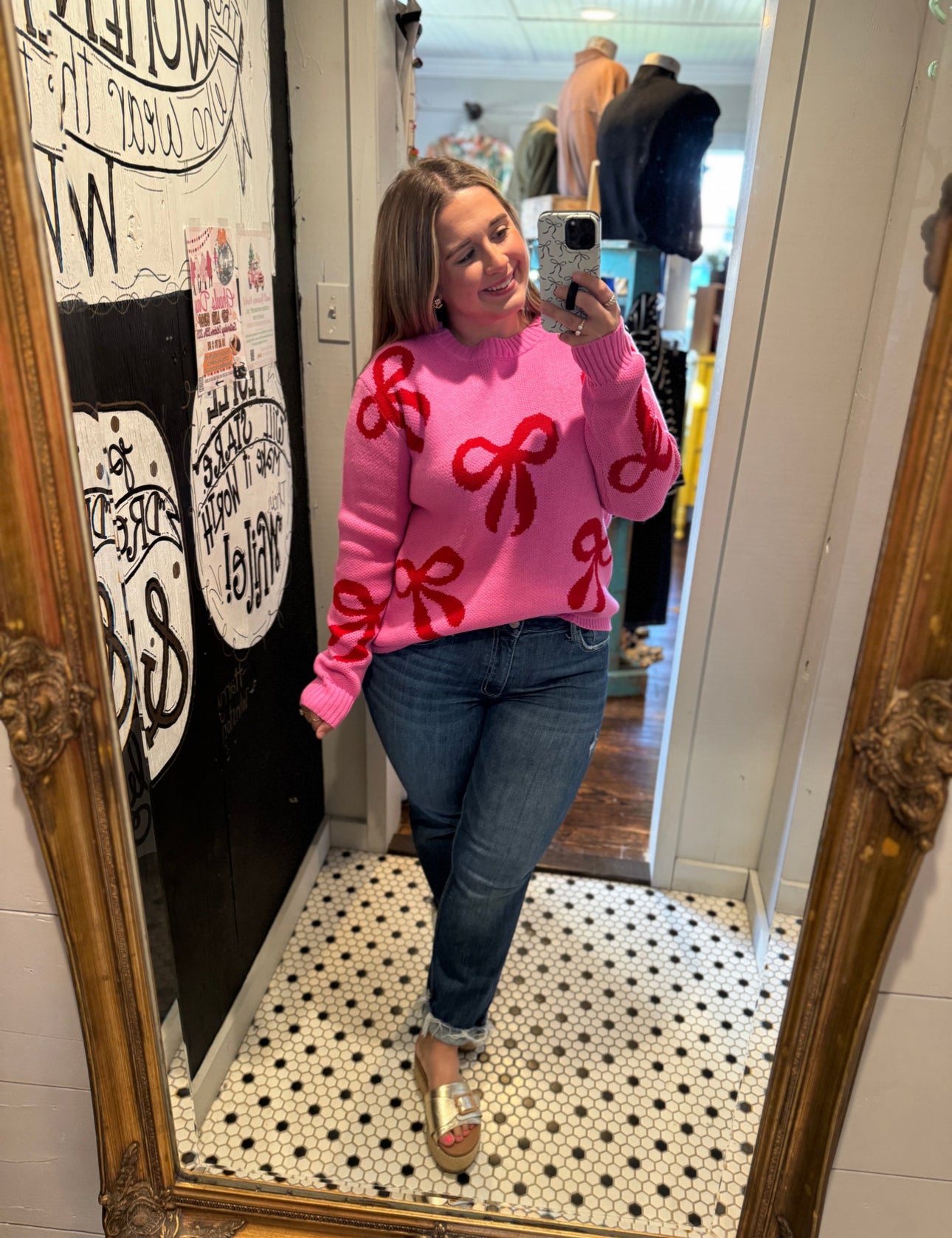 Pink & Red Bow Sweater