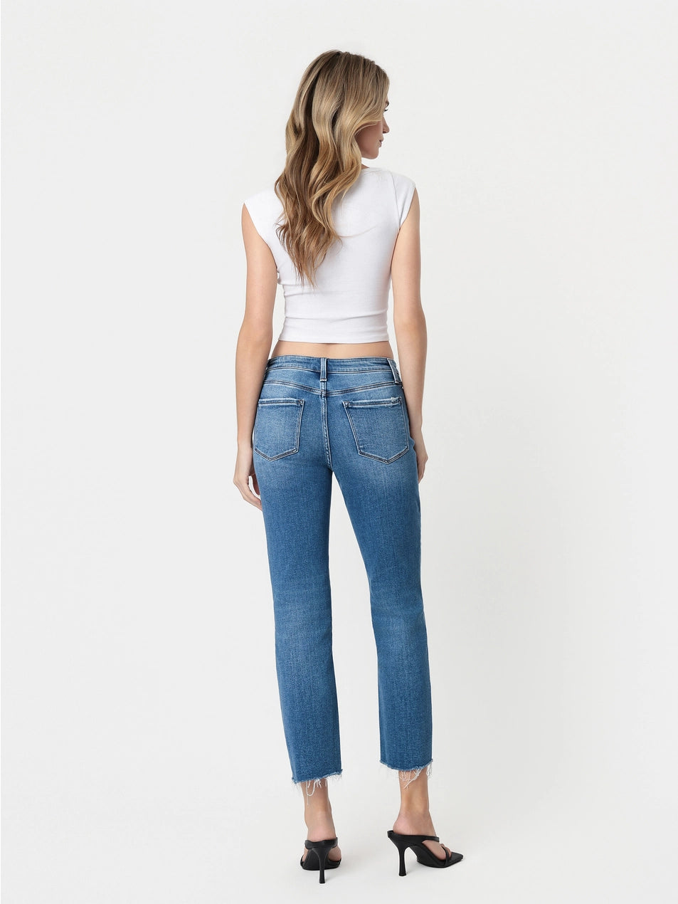 Romantic High Rise Frayed Hem Crop Straight Jeans