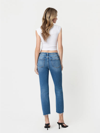 Romantic High Rise Frayed Hem Crop Straight Jeans