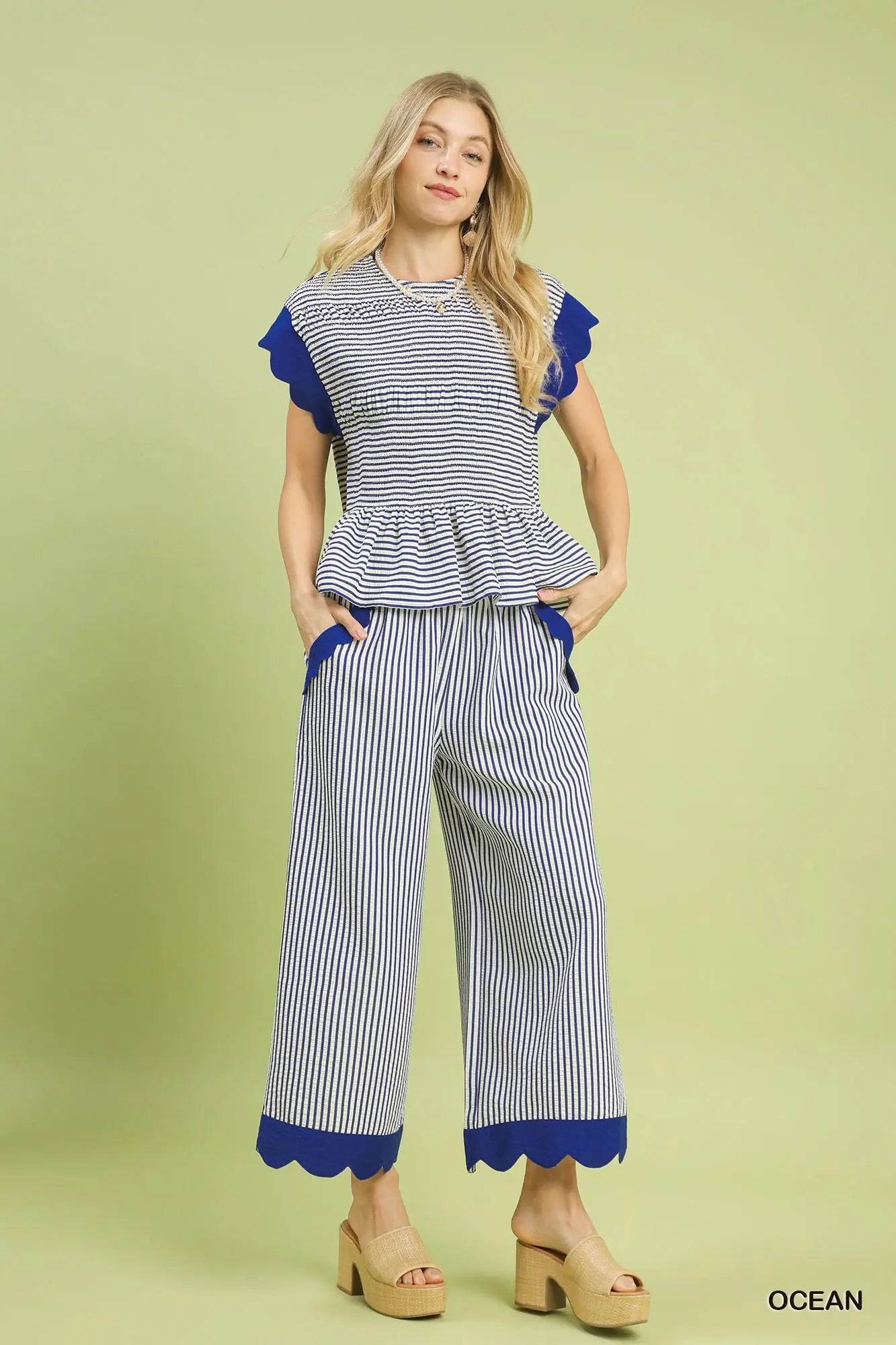 Alana Stripe Ruffle Sleeve Peplum Top