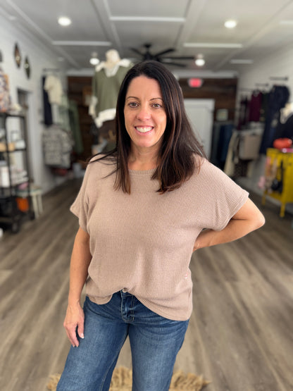 Everyday Knit Drop Sleeve Top-Mocha