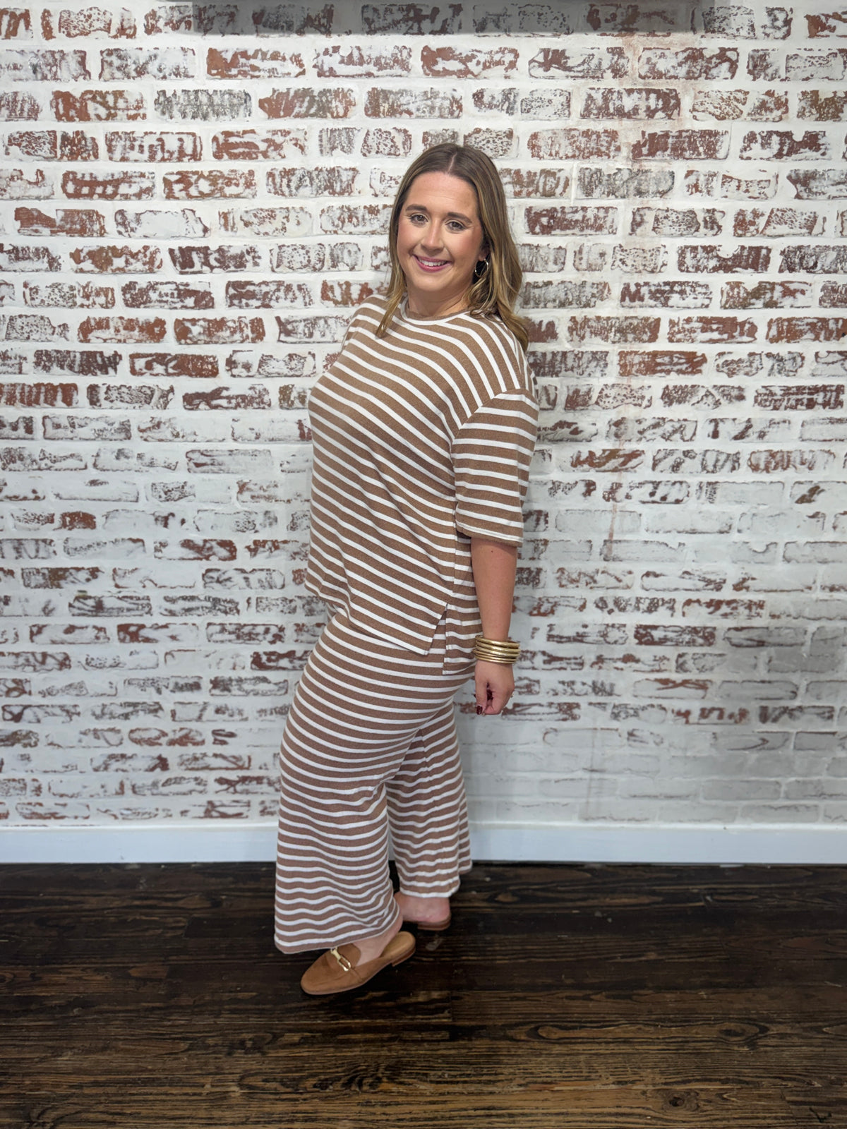 Weekend Escape Striped Lounge Set-Mocha