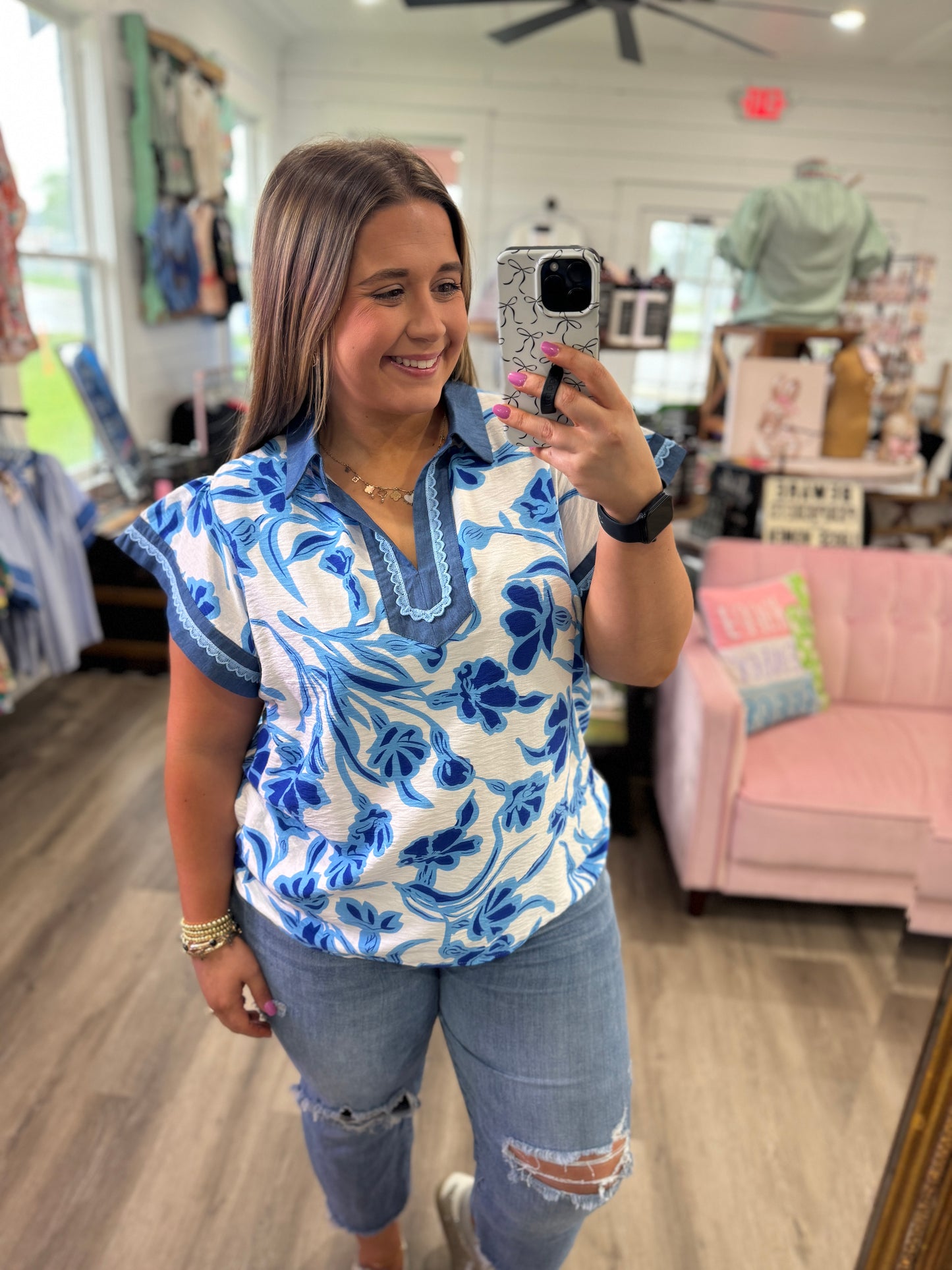 Natalie Floral Split Neck Top