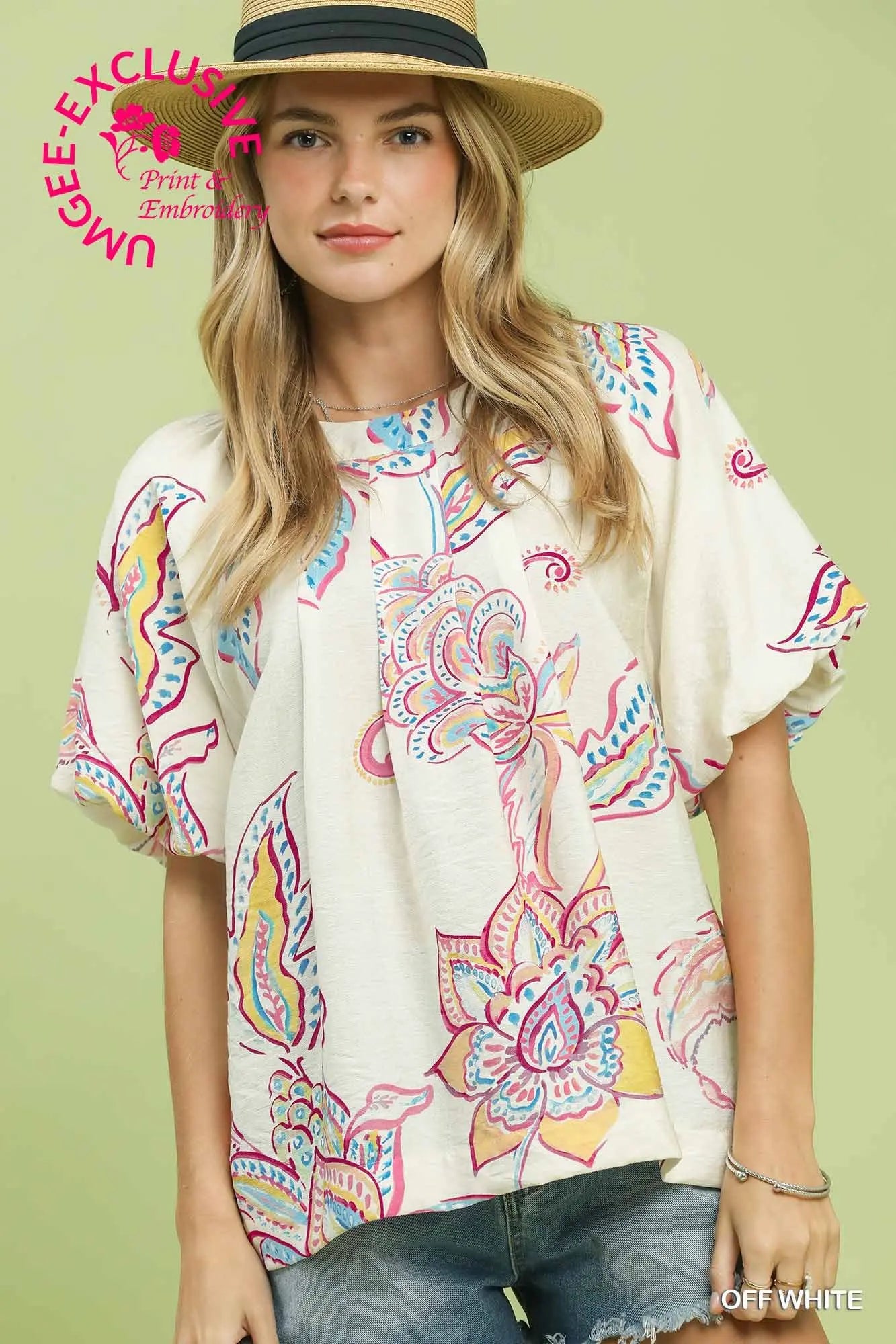 Brittany Paisley Print Top-Off White