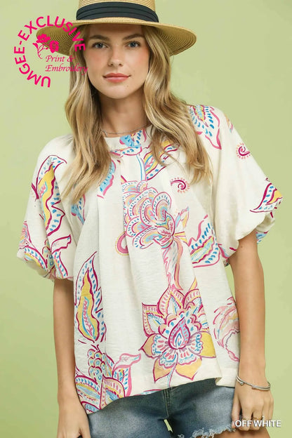 Brittany Paisley Print Top-Off White