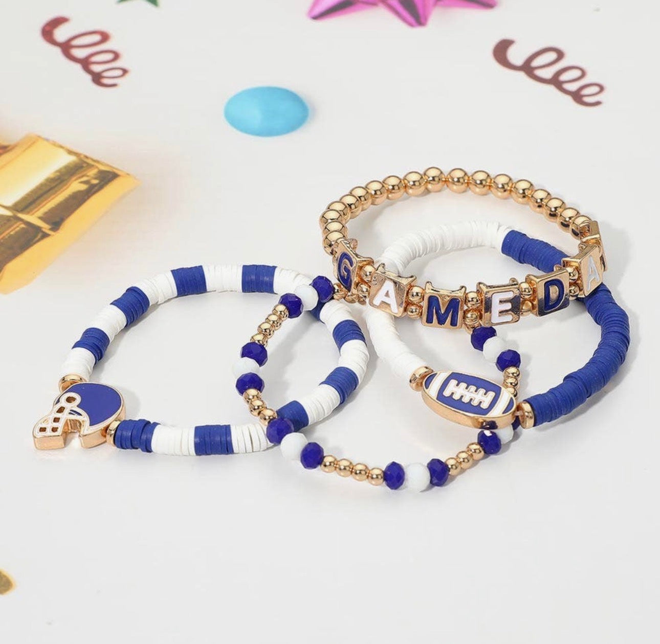 Gameday Charm Layered Bracelet-Blue