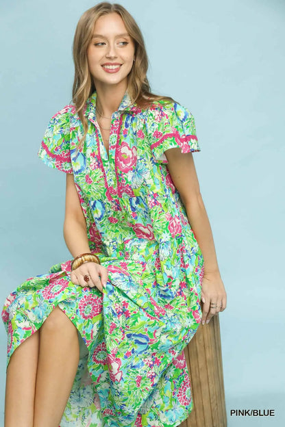 Marissa Bold Mixed Floral Tiered Midi Dress