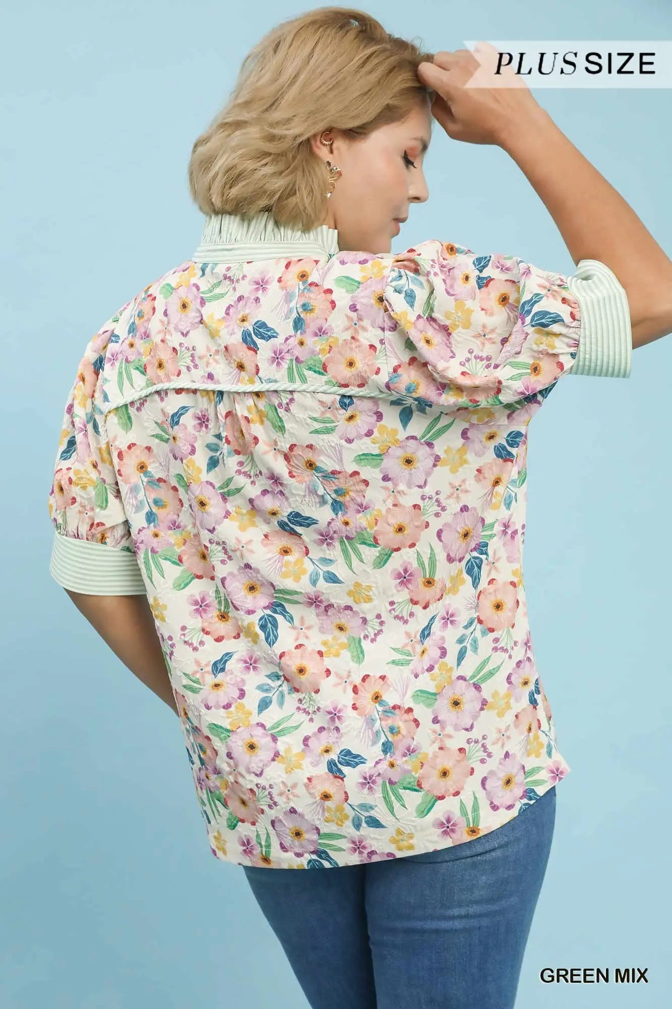 Stacy Floral Print Jacquard Ruffle Top
