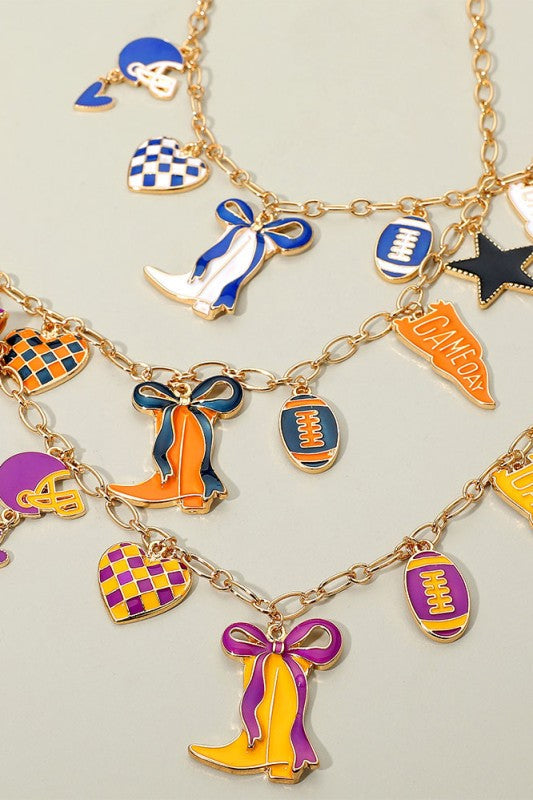 Game Day Charm Necklace-Purple/Yellow