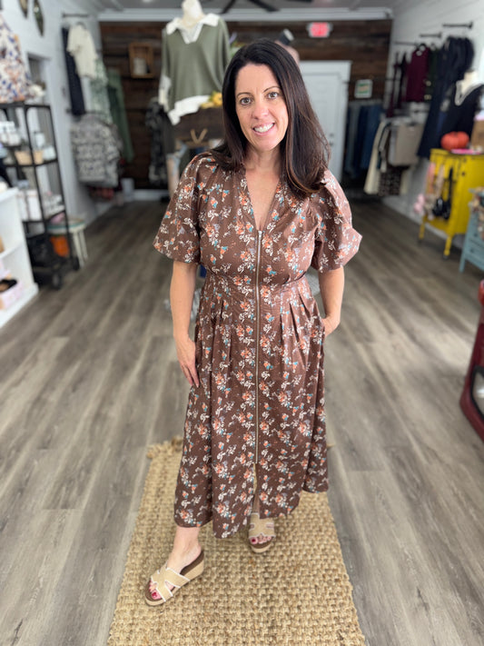 Dolly Bubble Sleeve Printed Midi Dress