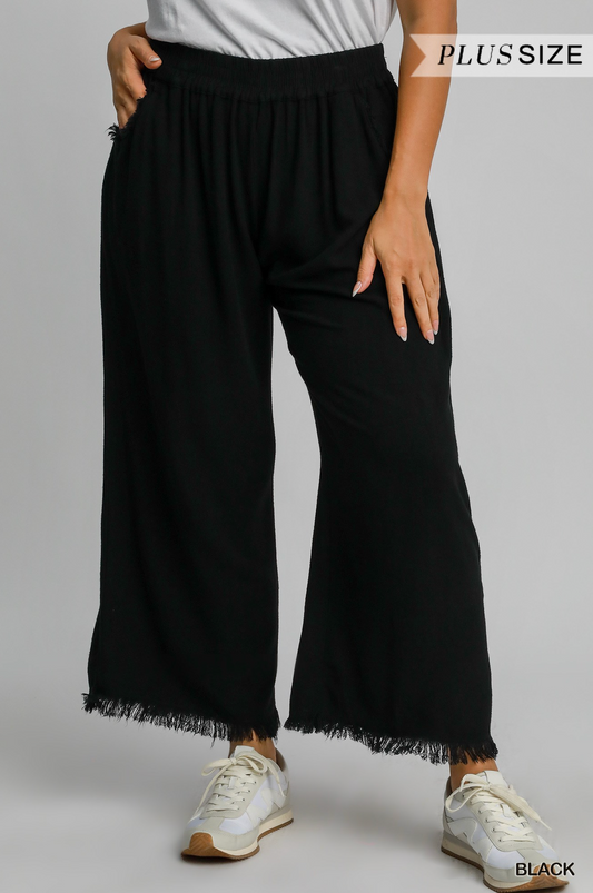 Anne Frayed Hem Wide-Leg Pants