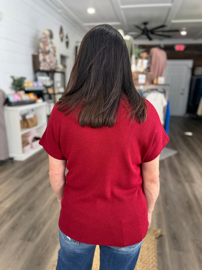 Everyday Knit Drop Sleeve Top-Wine