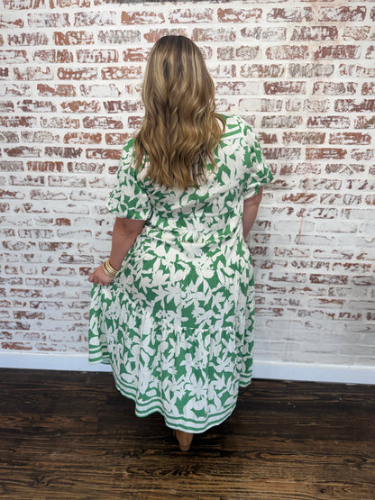 Botanical Print A-Line Tiered Midi Dress