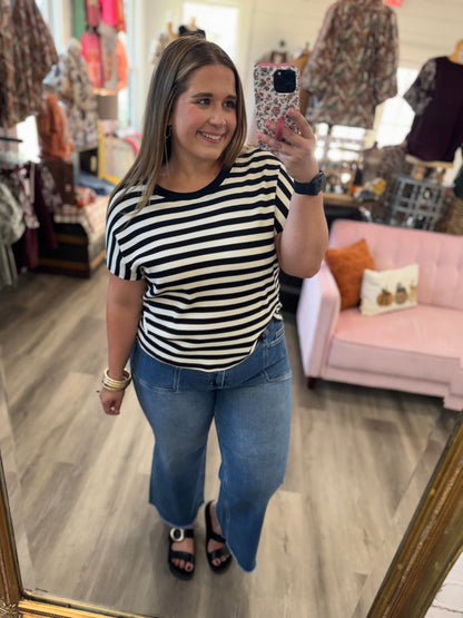 Brianna Easy Stripe Knit Top- Black