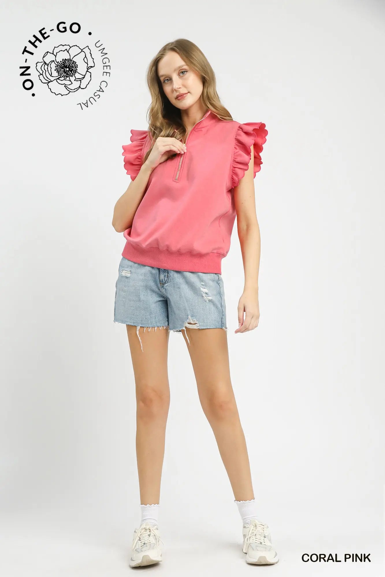 Beth Ruffled Zip-Up Sweatshirt