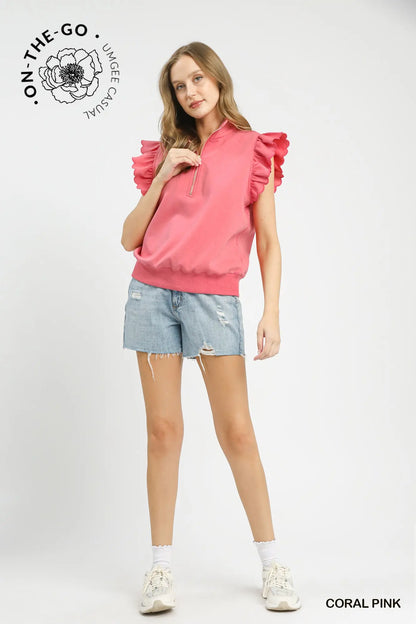 Beth Ruffled Zip-Up Sweatshirt
