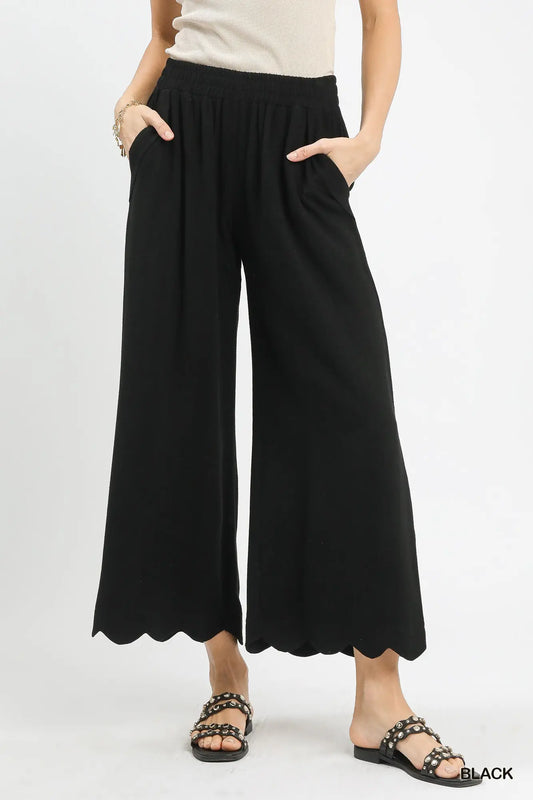 Kacie Linen Scallop Hem Wide Leg Pants