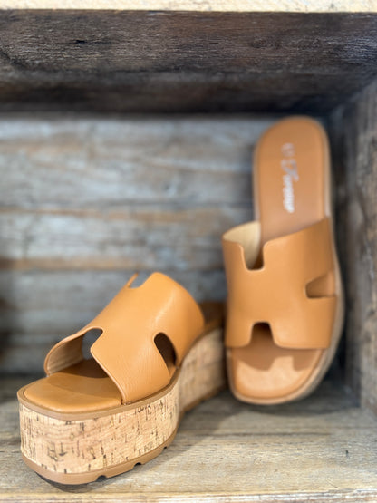 Camel Cork Slide Wedges