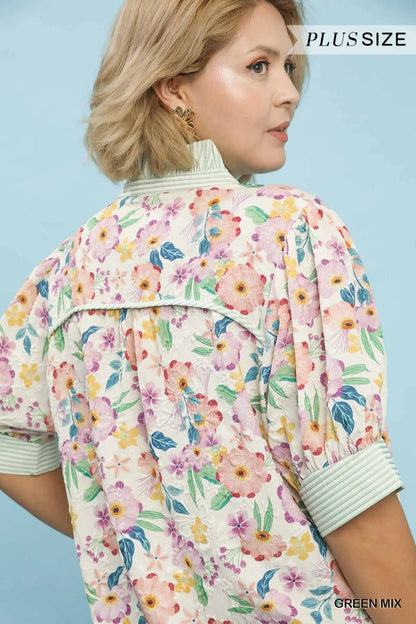 Stacy Floral Print Jacquard Ruffle Top