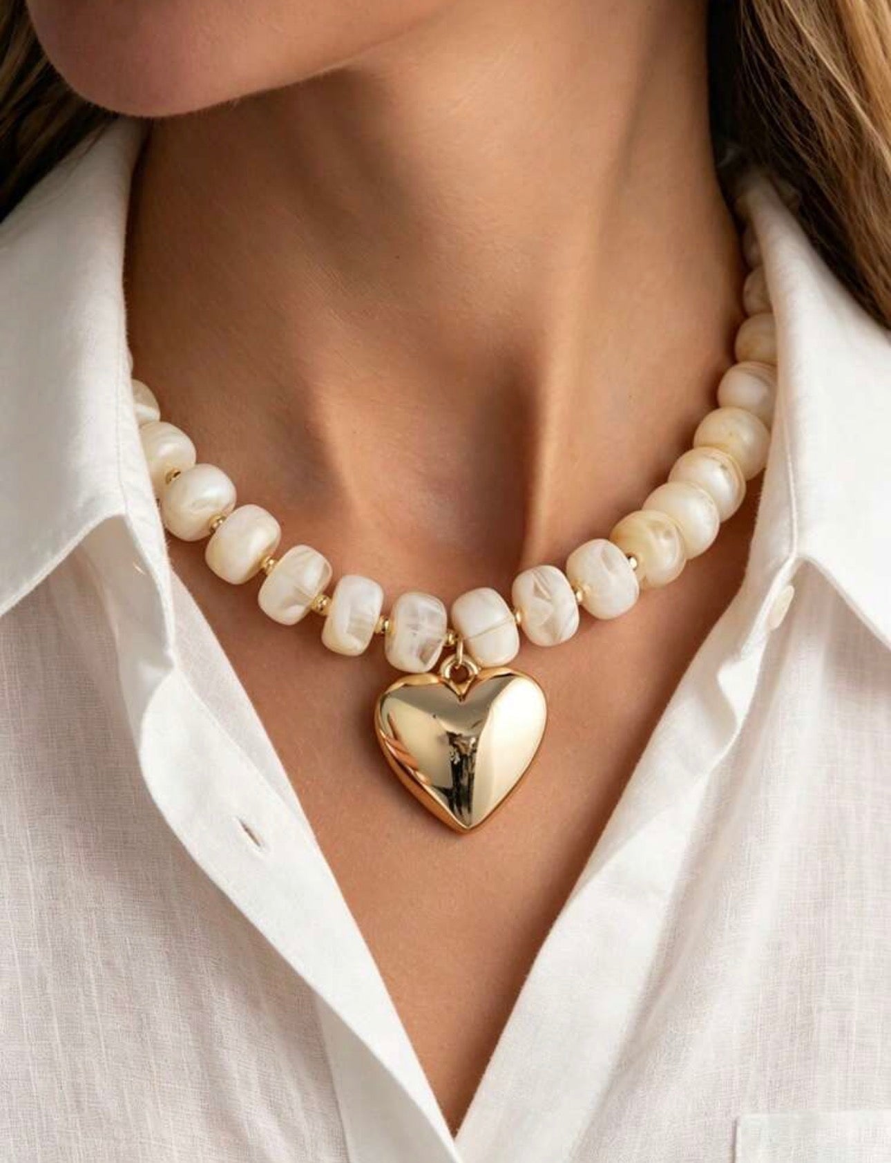 Gold Heart Pendant Beaded Necklace