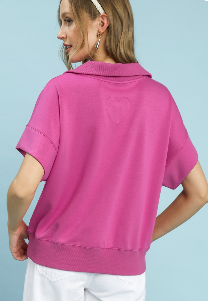 Luxe Knit Relaxed Half-Zip Pullover- Pink