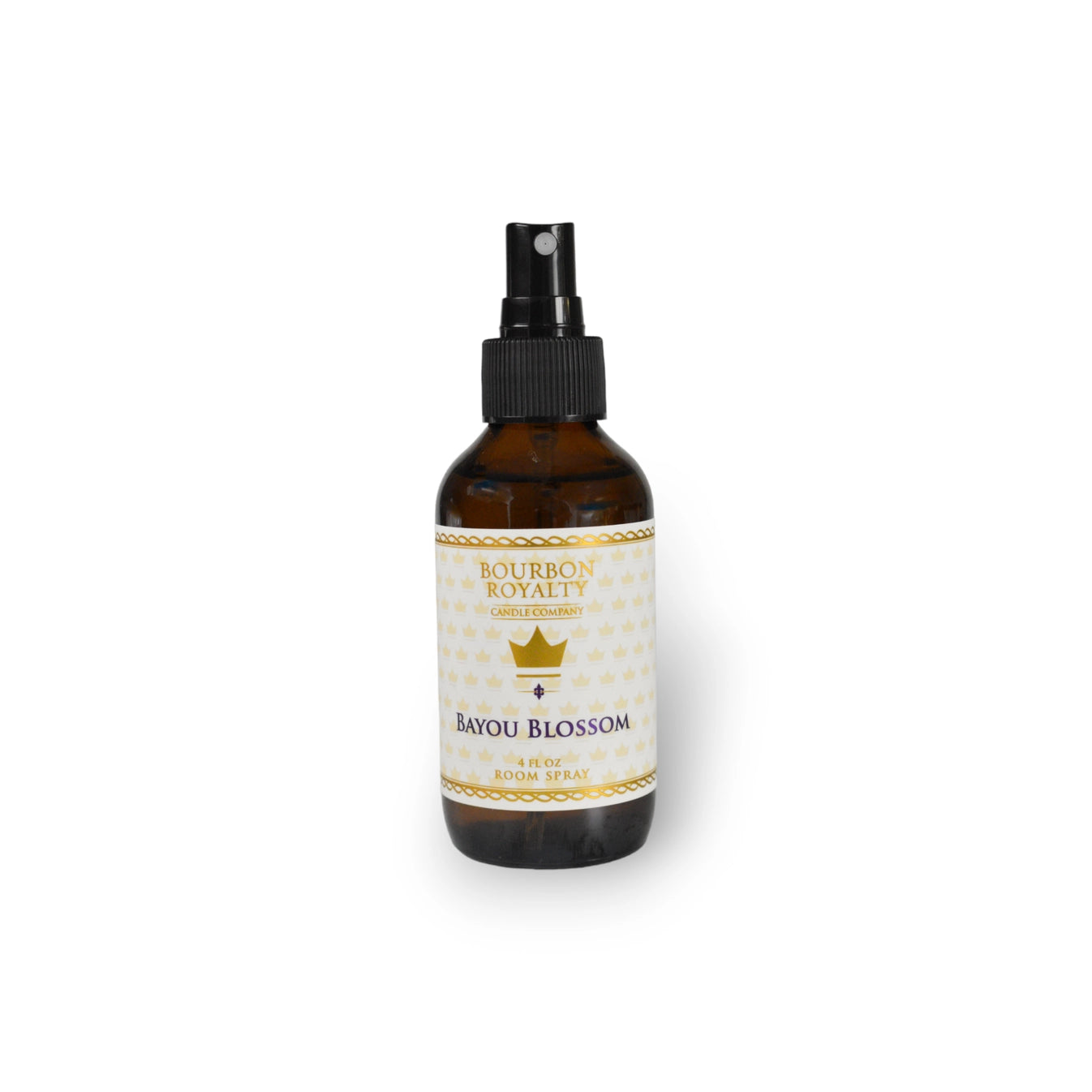 Bourbon Royalty room spray bottle labeled 'Bayou Blossom' on a white background