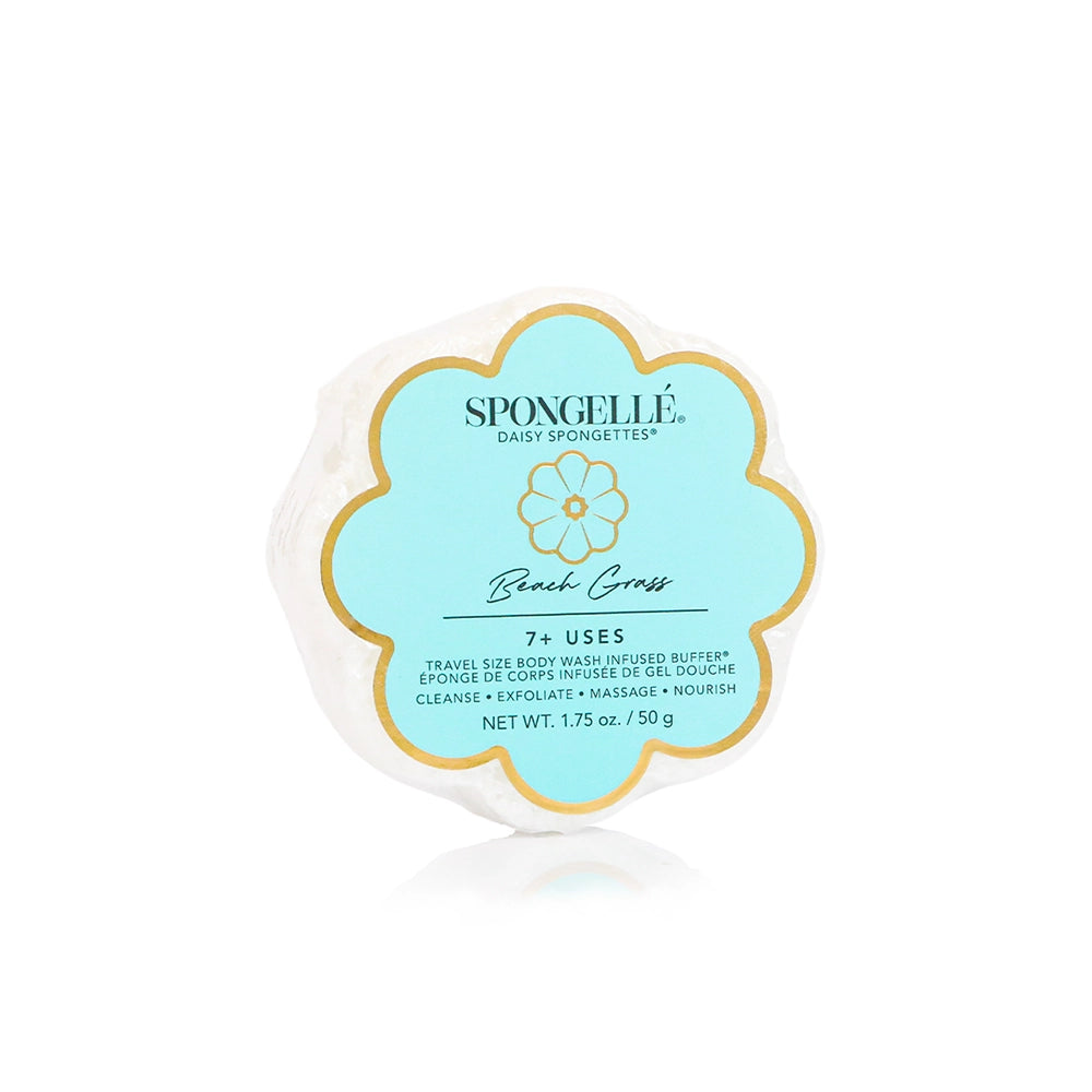 Spongellé body wash packaging with blue label on a white background