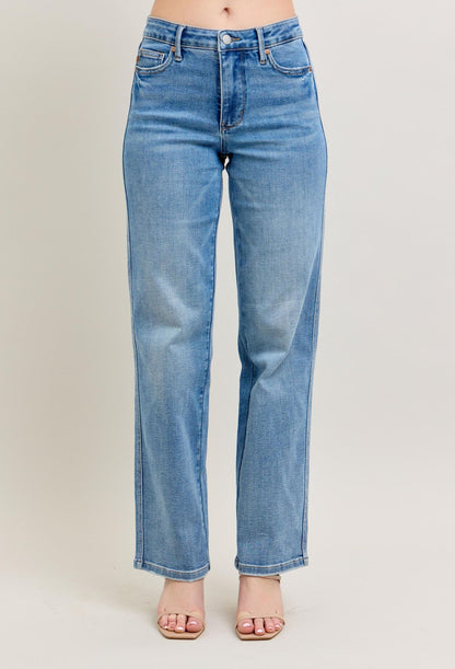 Blue jeans on a plain background
